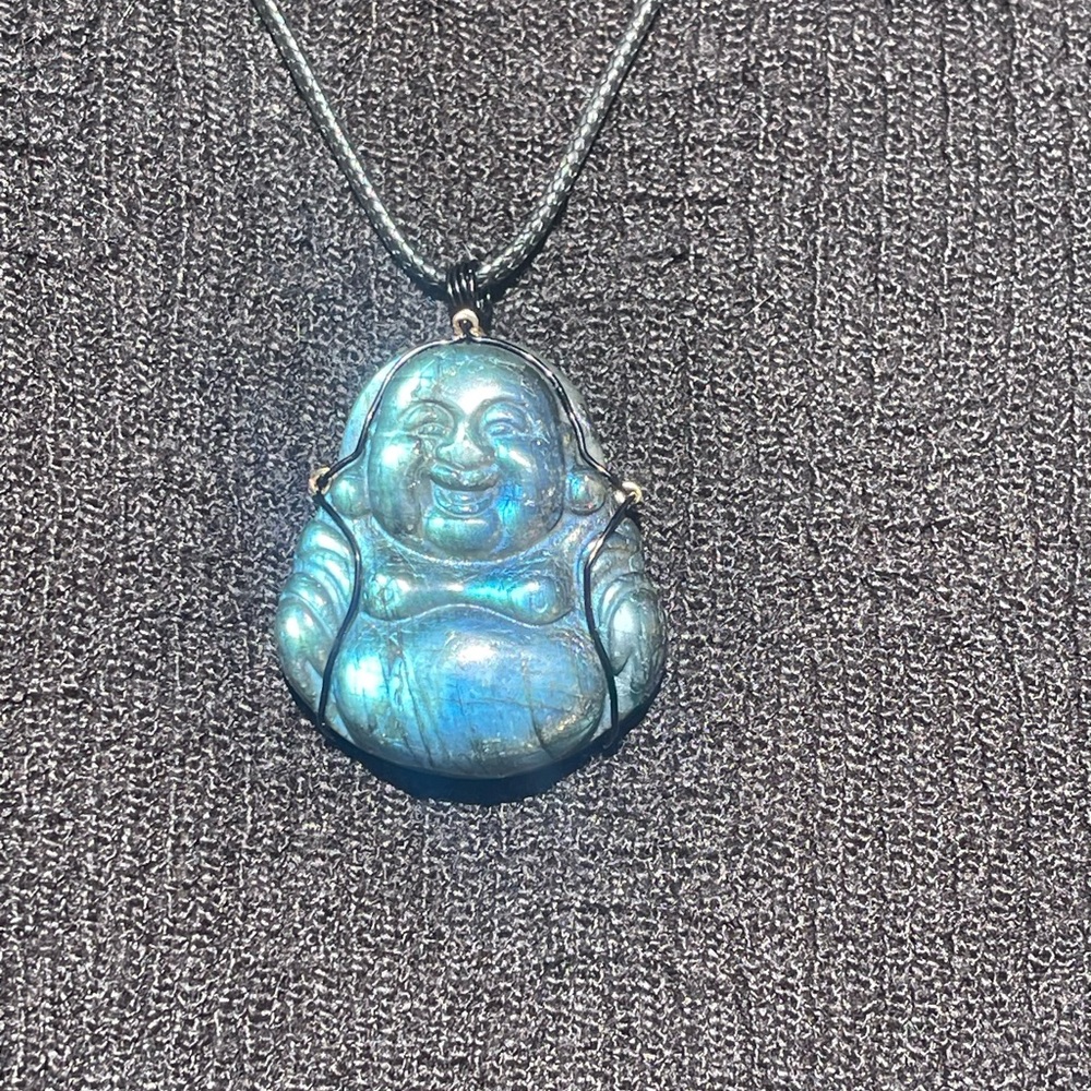 Blue Labradorite Buddha Pendant Necklace